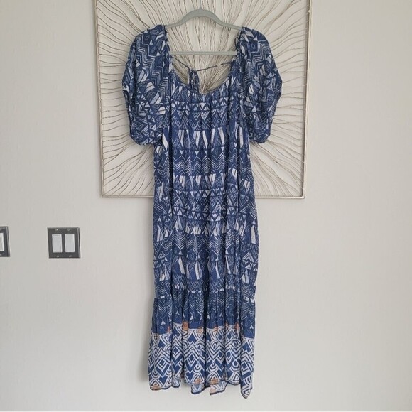 Knox Rose Woman’s Blue Surfs Up Maxi Dress Tribal Print Size Large - Picture 4 of 9